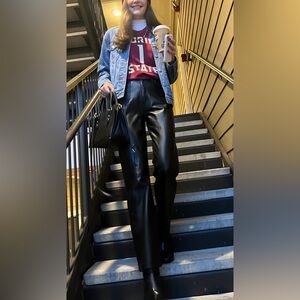 Abercrombie & Fitch Black Faux Leather High-Rise Straight Pants